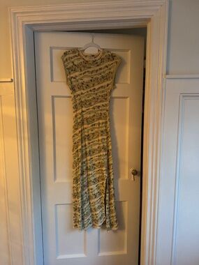 Ulla Johnson Green Floral Knit Maxi Dress with Cream and Yellow Accents